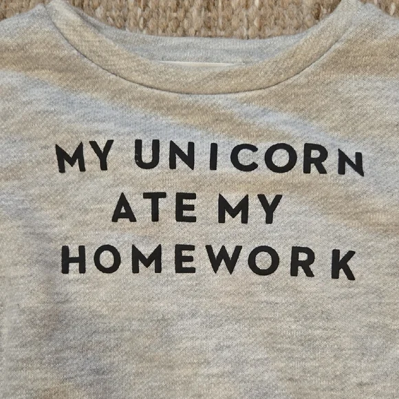 Milly Minis Light Gray Sweatshirt, Fashion Statement, Unicorns, GUC, Luxury Kids - Picture 2 of 5
